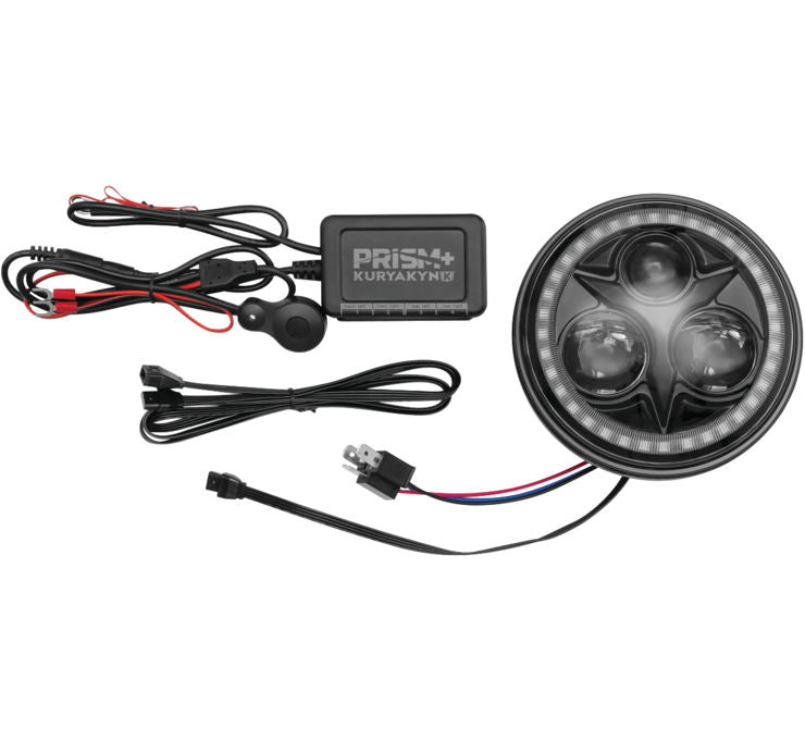 Orbit Prism 5-3/4" LED Headlight with Bluetooth Controlled Multi-Color Halo for Indian and Victory